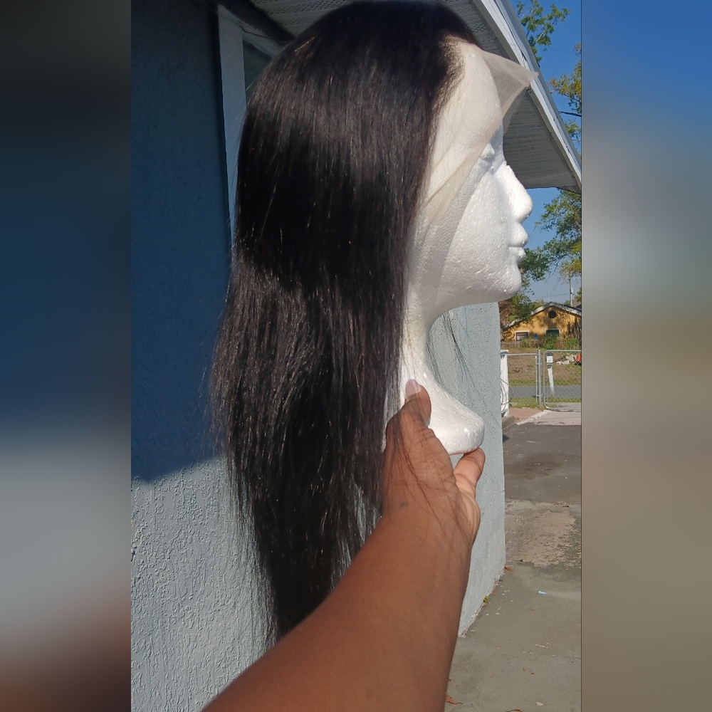 Sleek Black Lace Front Wig W/Elastic Band (Free Part) - Picture 3 of 7
